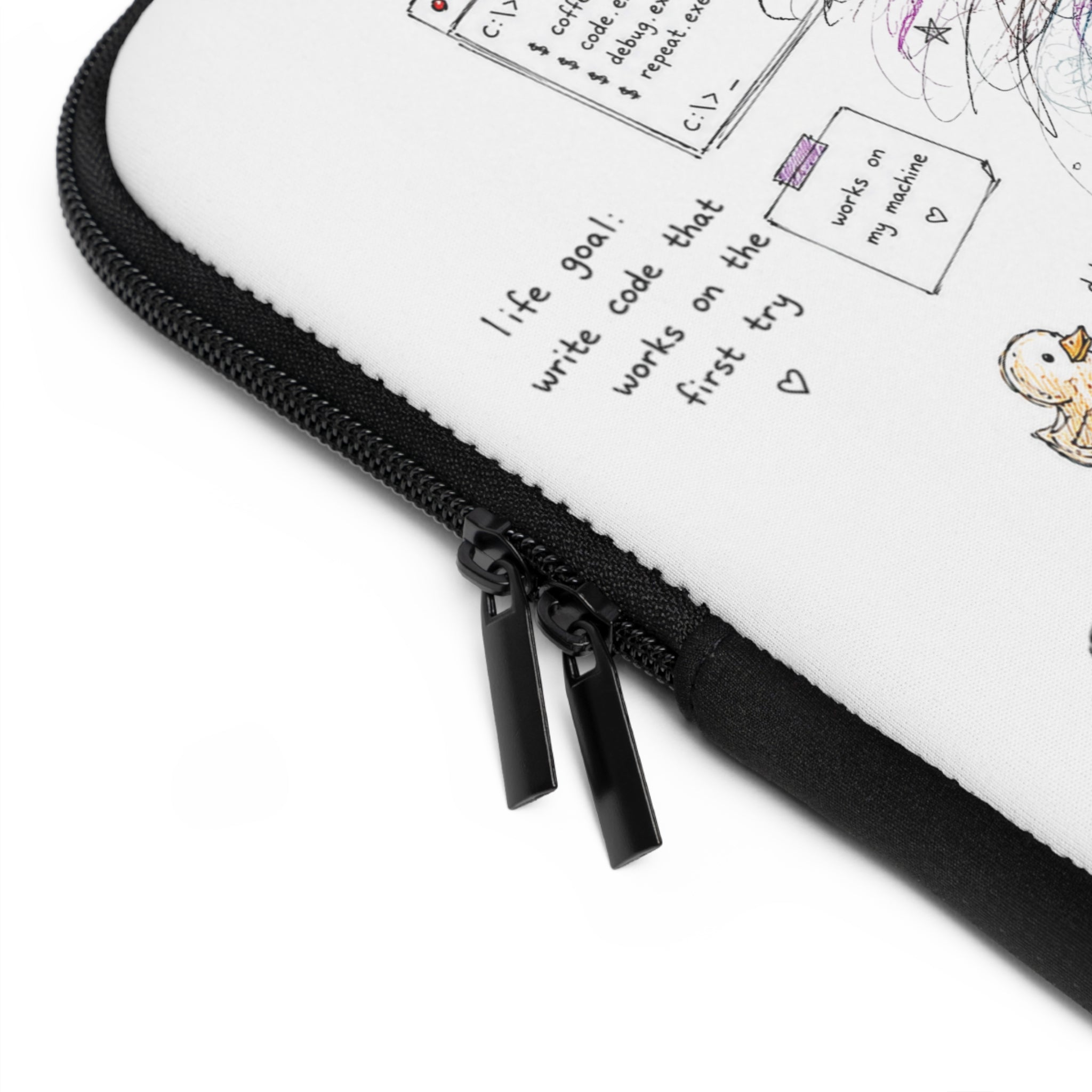 Comp Sci Crew Laptop Sleeve — Cute Fluffy Programmer Illustration