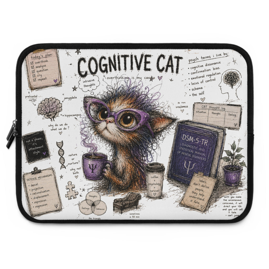 Cognitive Cat Laptop Sleeve — Cute Psychology-Themed Protective Case