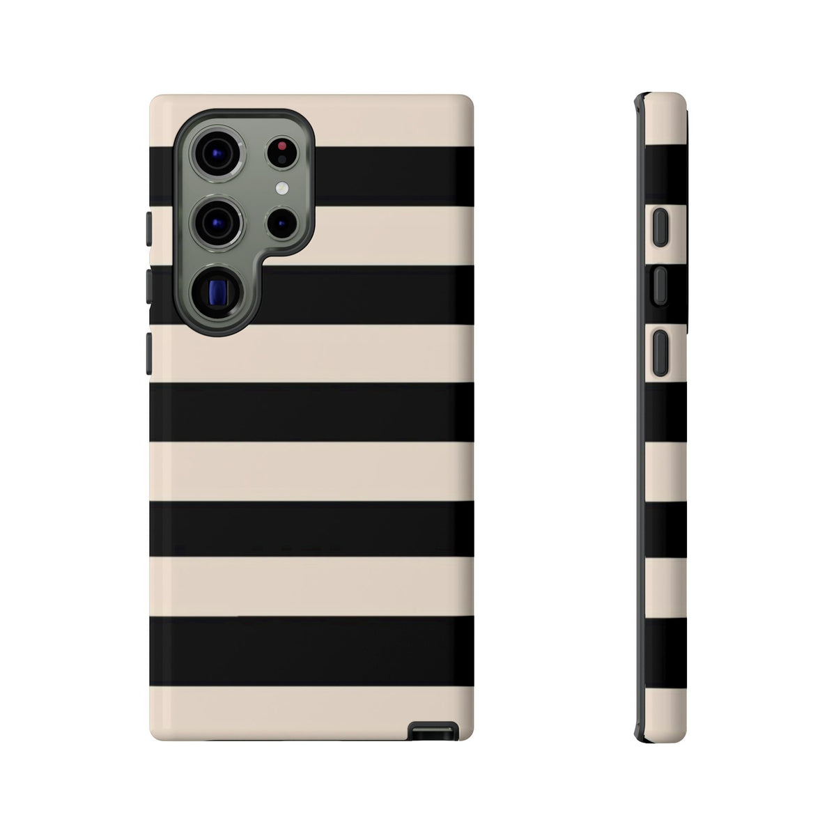 Black & Cream Striped - Tough Phone Case