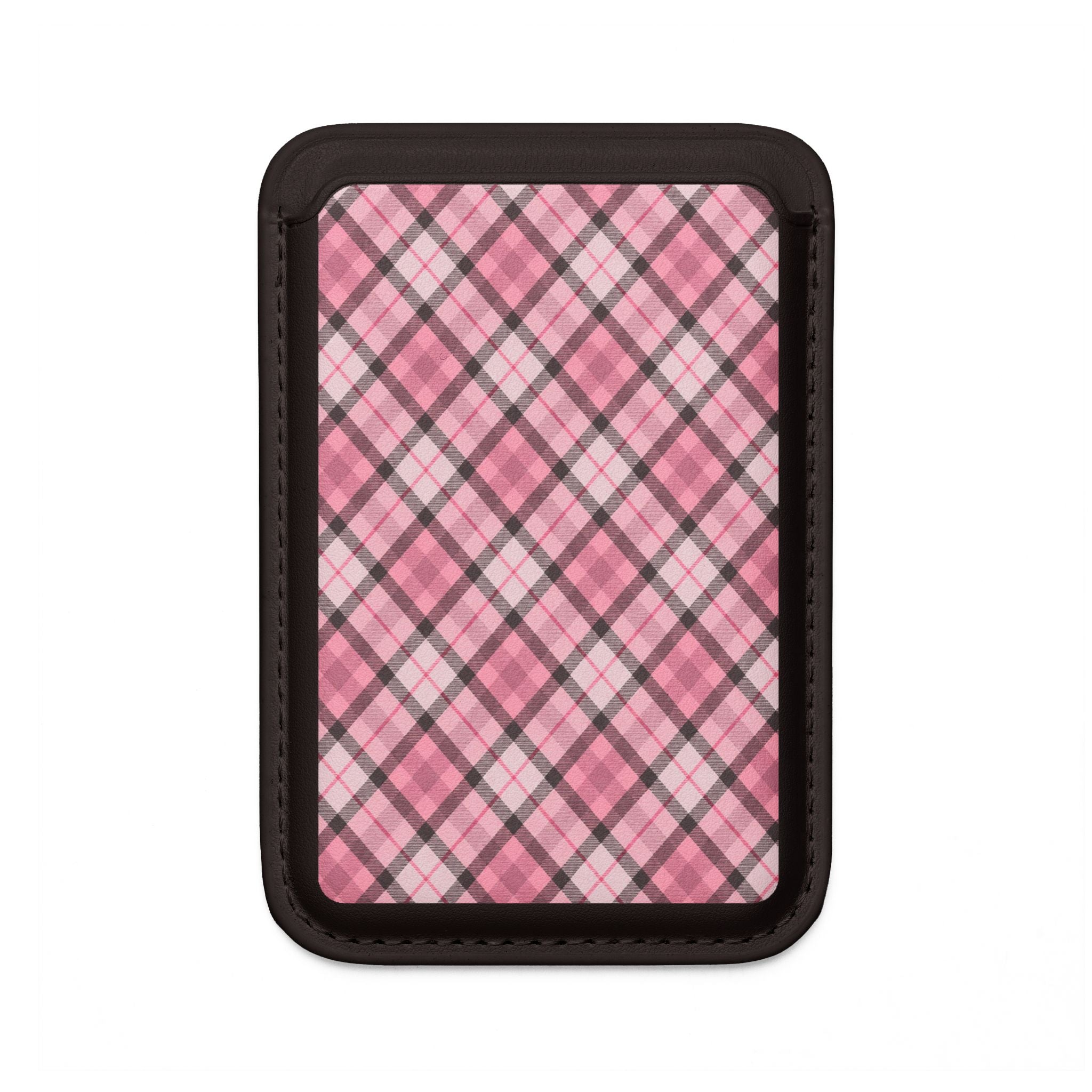 Pink Plaid Vegan MagSafe Wallet - Card Holder for iPhone