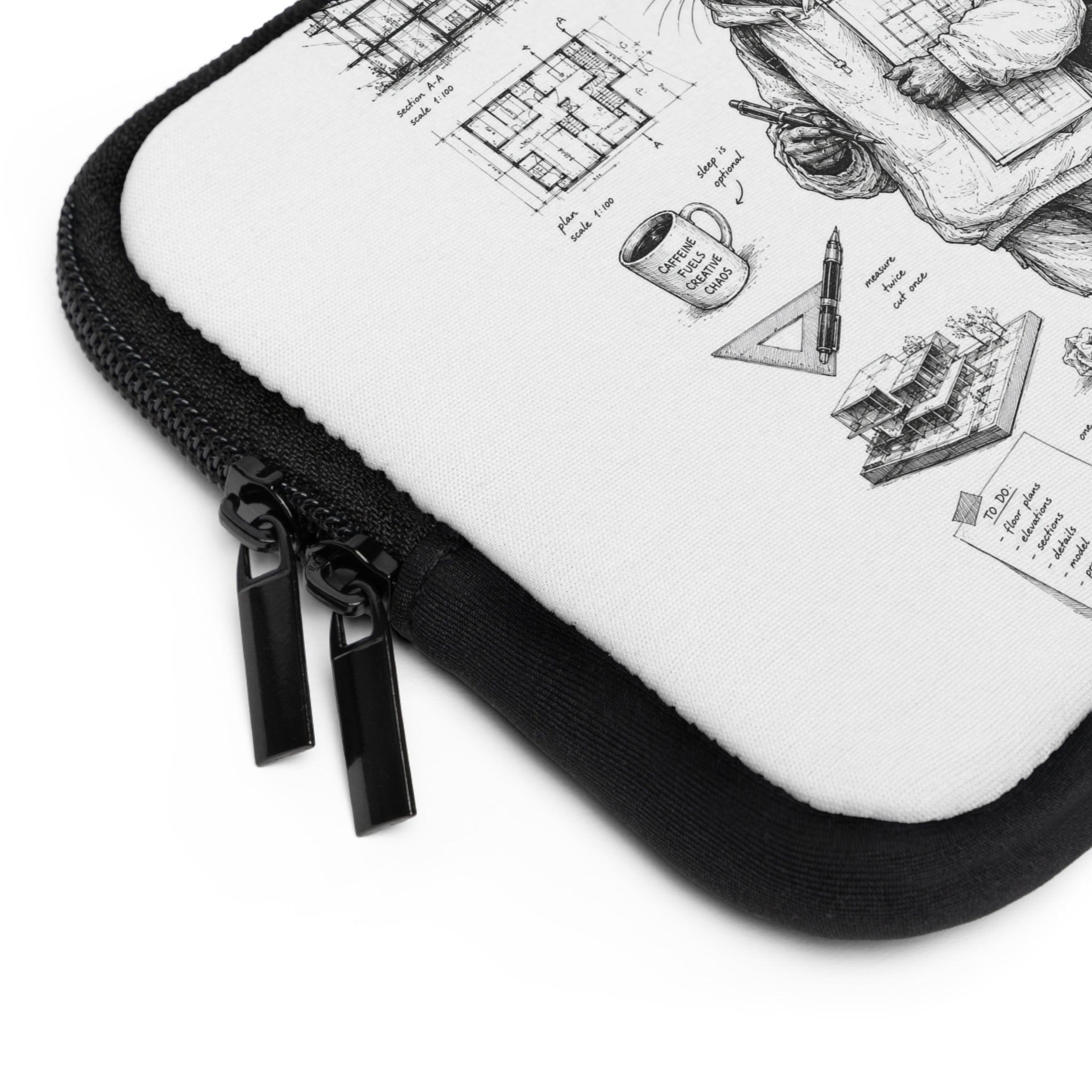 Architect Raccoon Laptop Sleeve — Sketch-Style Protective Case for Students & Designers