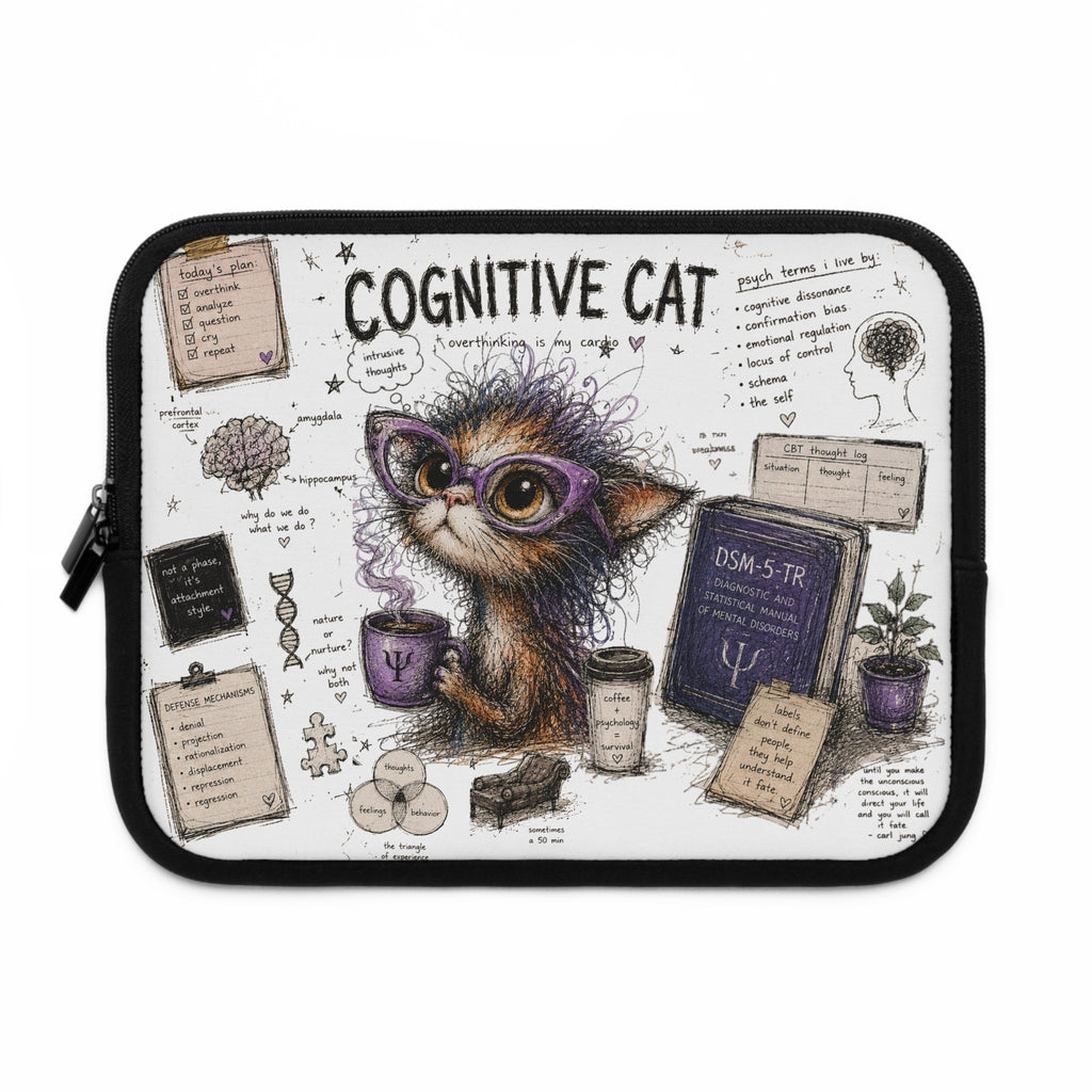 Cognitive Cat Laptop Sleeve — Cute Psychology-Themed Protective Case