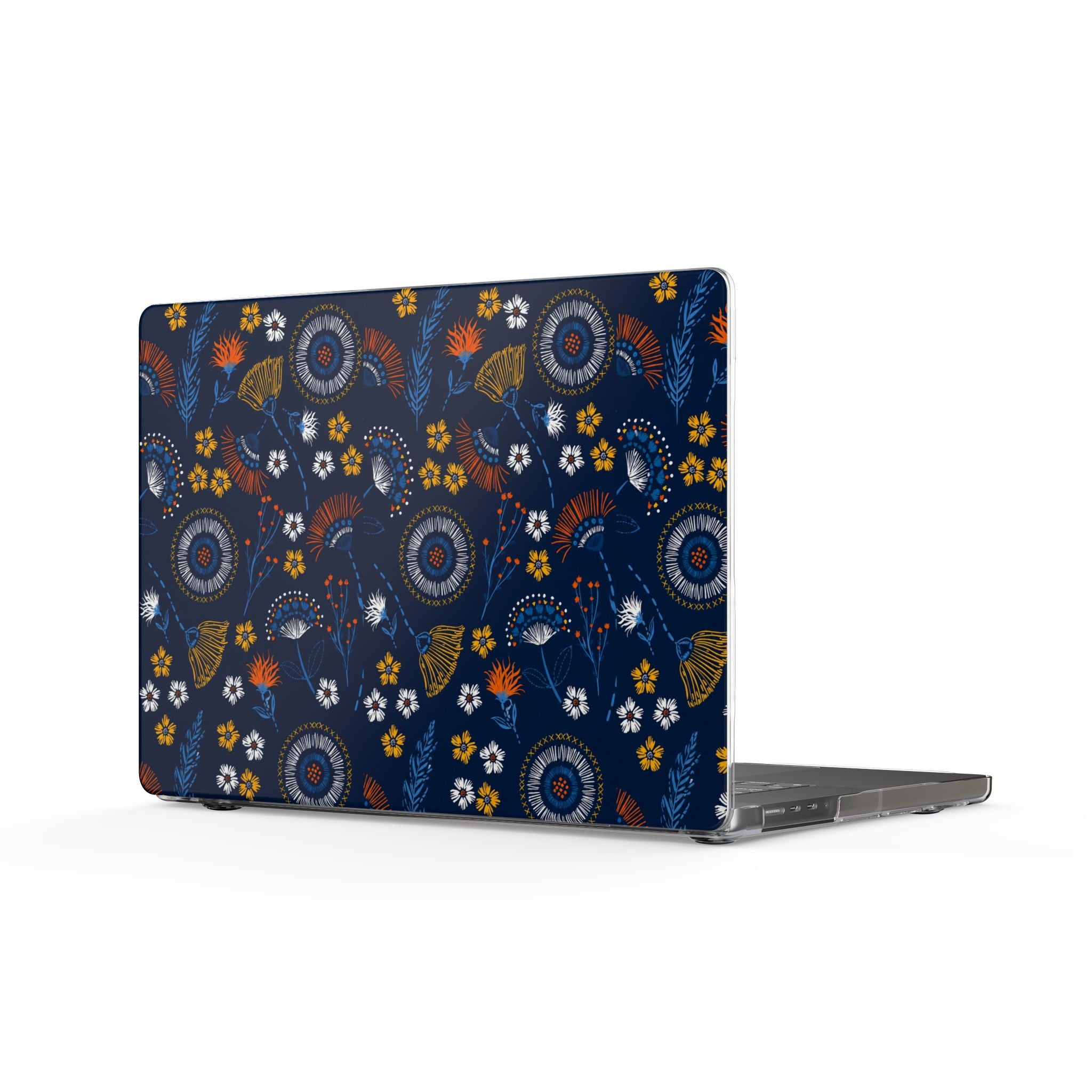 Clear MacBook Case — Navy Floral Mandala Protective Cover