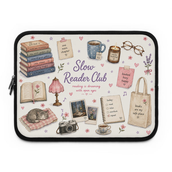 Slow Reader Club Laptop Sleeve — Cozy Bookish Book Lover Sleeve