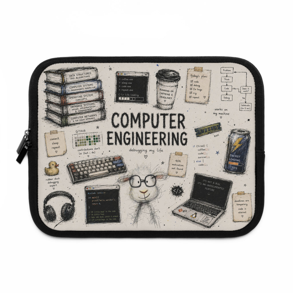 Computer Engineering Laptop Sleeve — Cute Tech Doodle Design