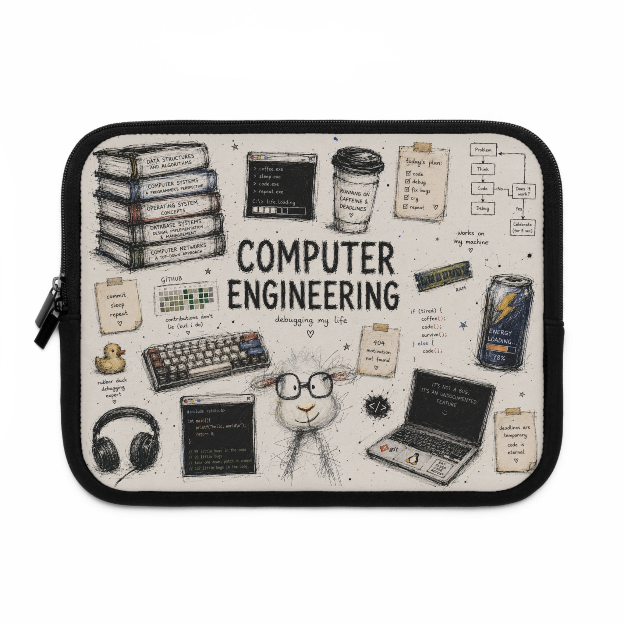 Computer Engineering Laptop Sleeve — Cute Tech Doodle Design