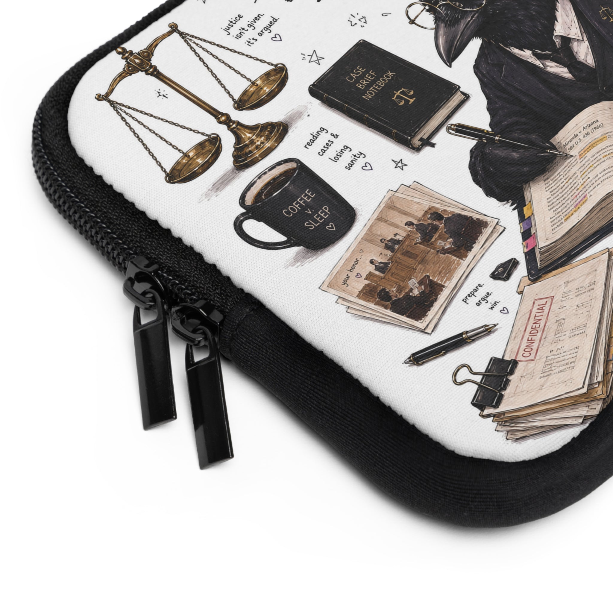 Law School Raven Laptop Sleeve — Cute Scholarly Crow Design for Law Students & Graduates