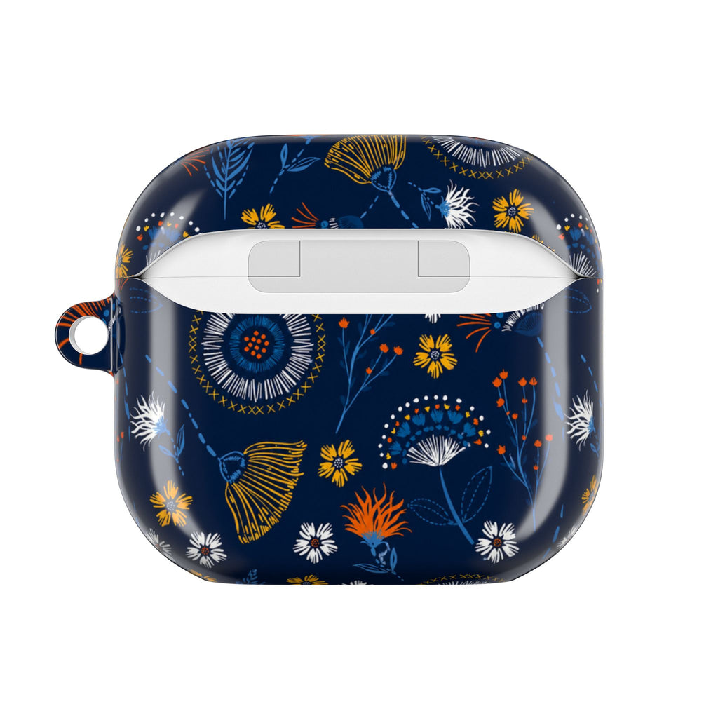 Floral Navy AirPod Case — Vintage Wildflower Protective Cover