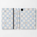Blue Checkered Heart Tablet Folio Case — Cute Pastel Checkerboard iPad Cover
