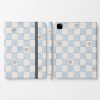 Blue Checkered Heart Tablet Folio Case — Cute Pastel Checkerboard iPad Cover