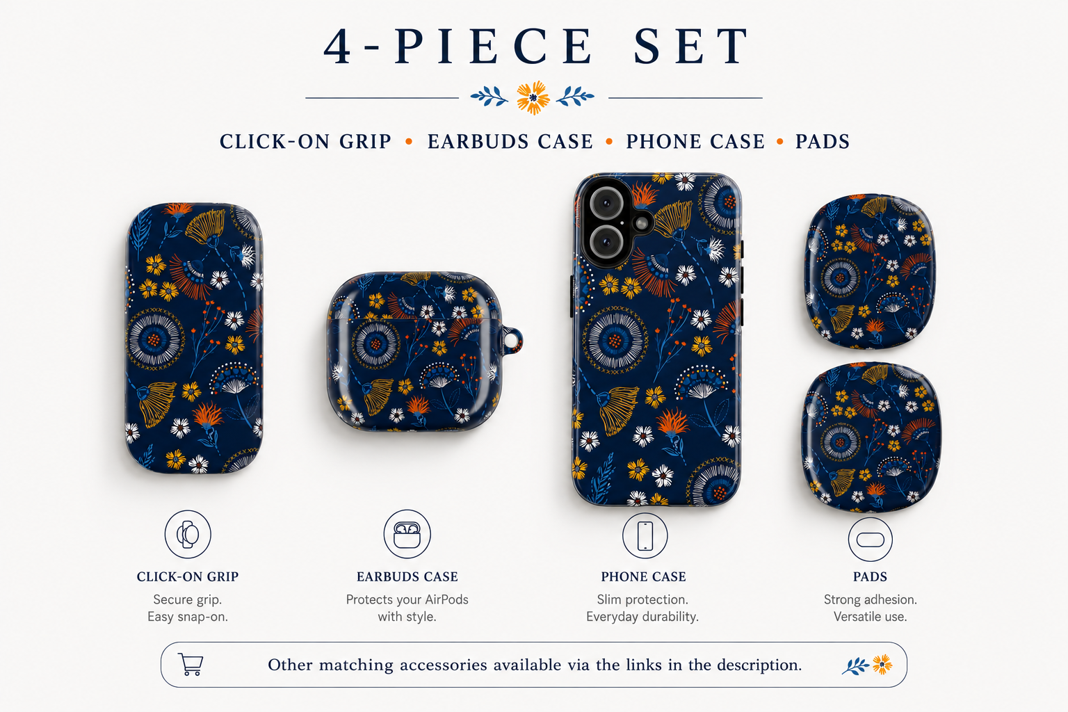 Floral Mandala AirPod Max Cases — Navy Boho Headphone Covers