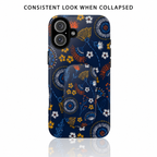 Floral Navy Phone Grip & Stand – Compact Click-On Phone Grip with Blue Orange Wildflower Pattern