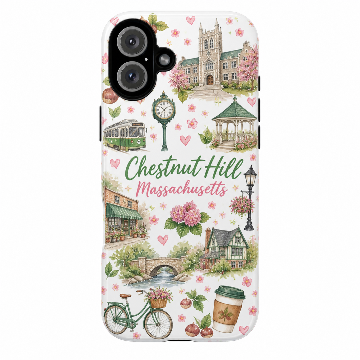 Chestnut Hill Massachusetts Phone Case — Vintage Town Collage Tough Case