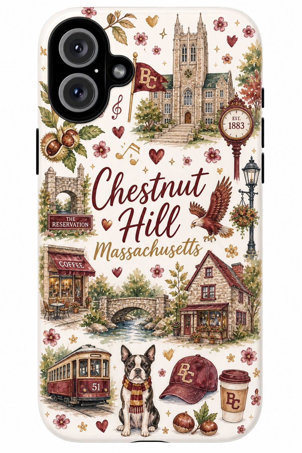 Chestnut Hill Massachusetts Phone Case — Vintage Town Collage Tough Case