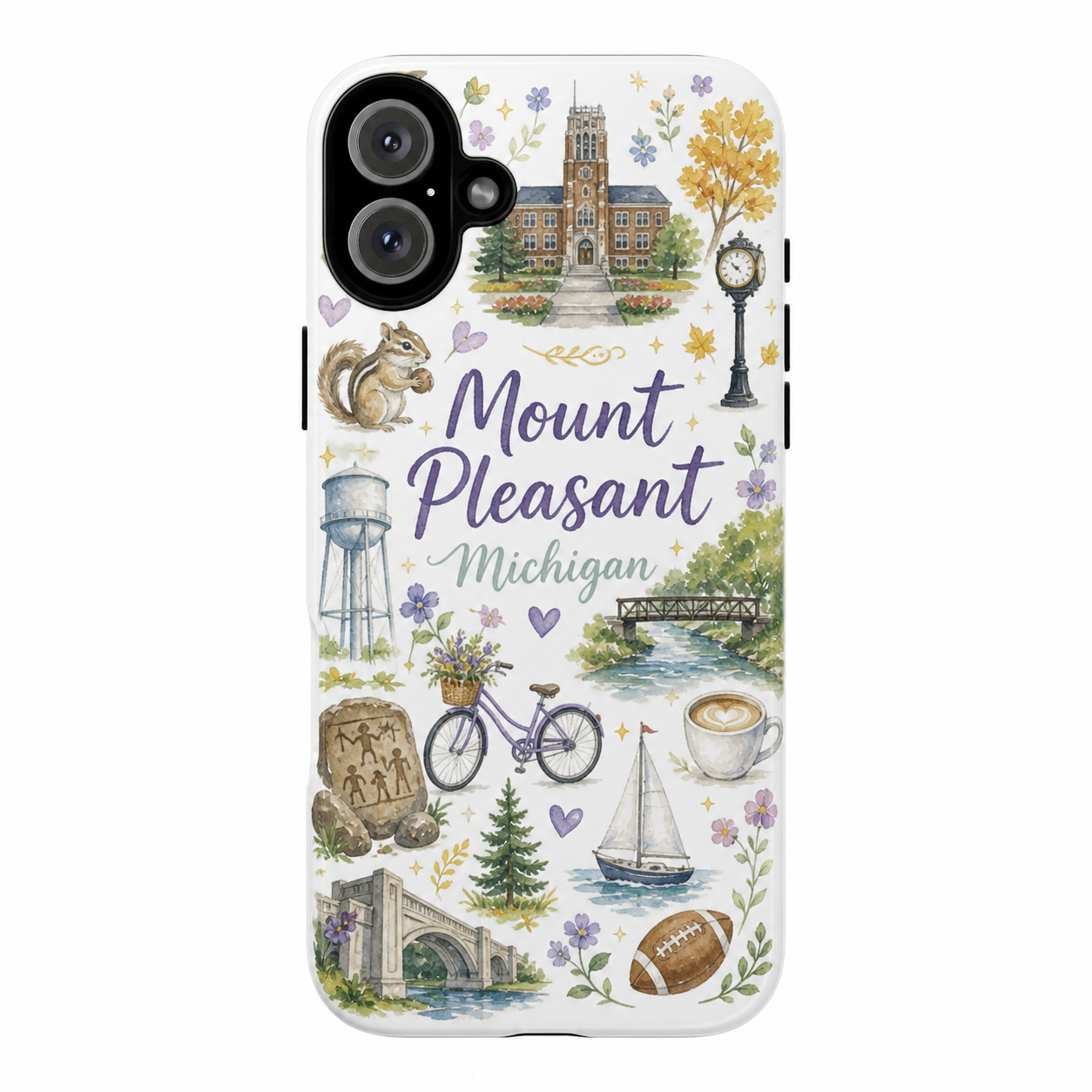 Mount Pleasant Michigan Illustrated Phone Case – College Campus & Local Landmarks Design