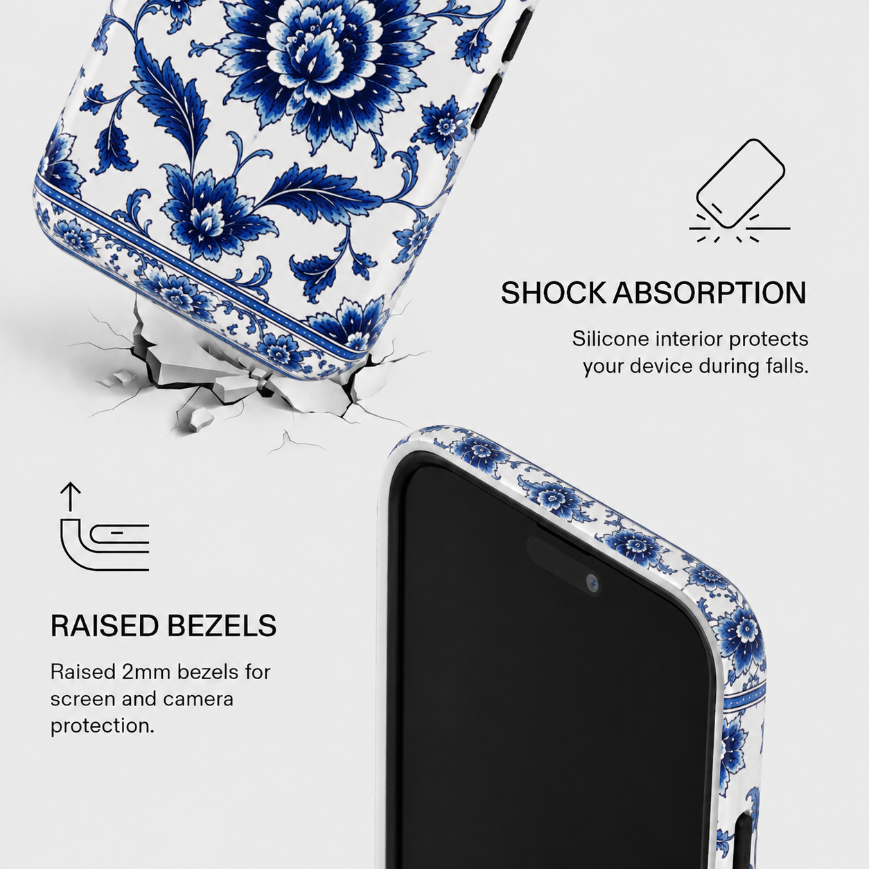 Blue Floral Ceramic Pattern Tough Phone Case