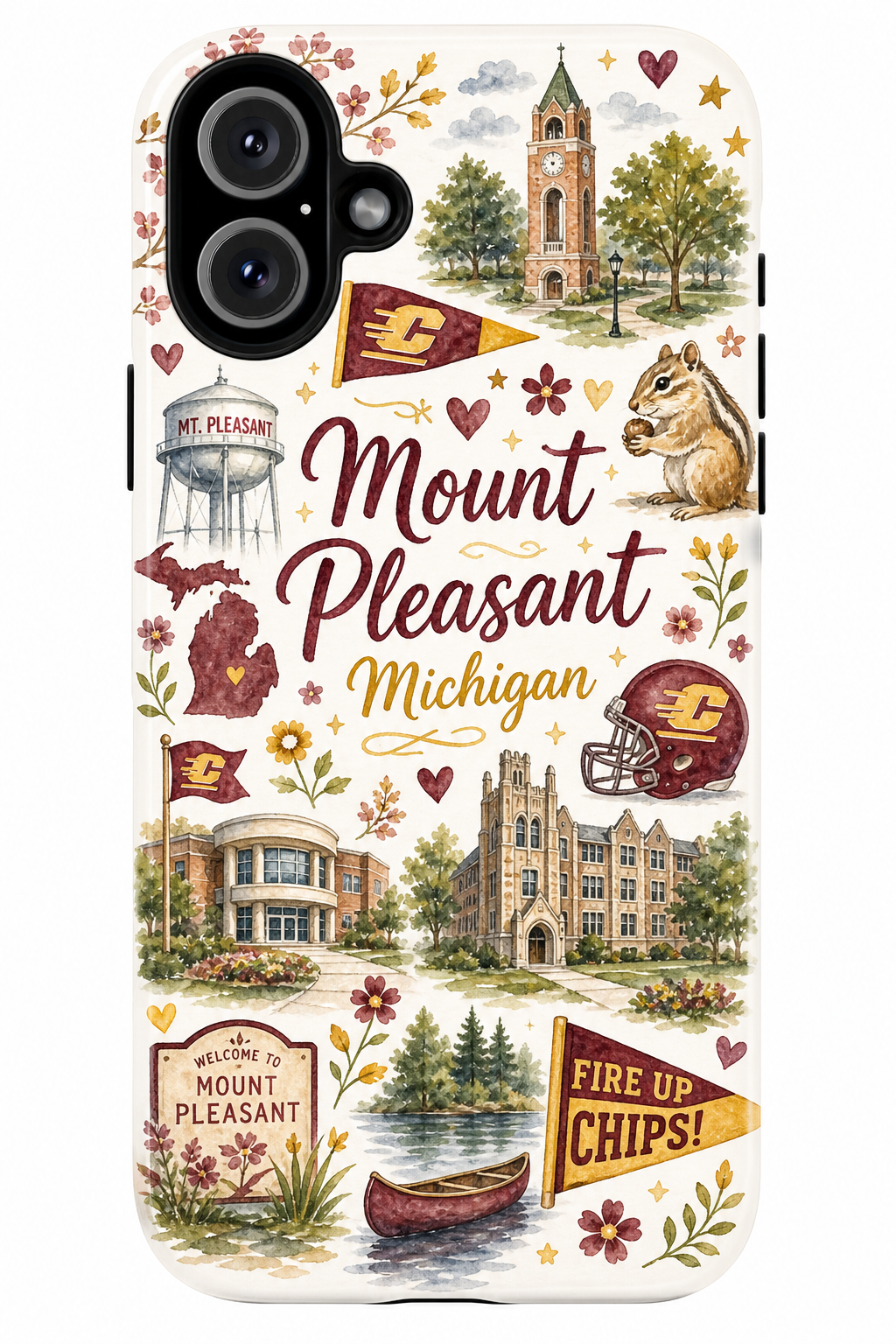 Mount Pleasant Michigan Illustrated Phone Case – College Campus & Local Landmarks Design