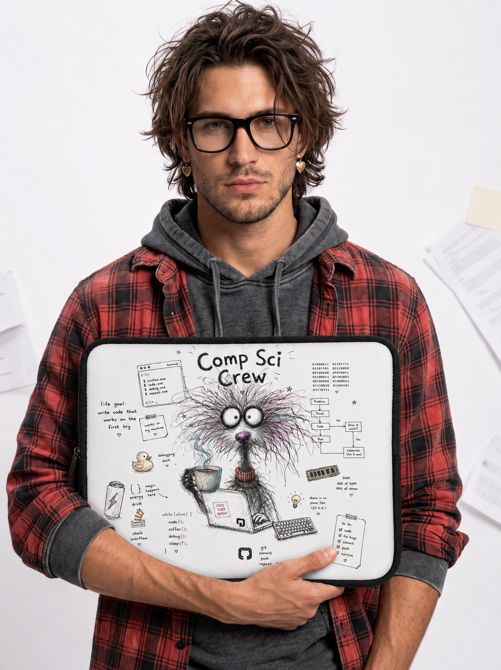 Water-resistant Laptop Sleeve | Cute Programmer Illustration — Comp Sci Crew