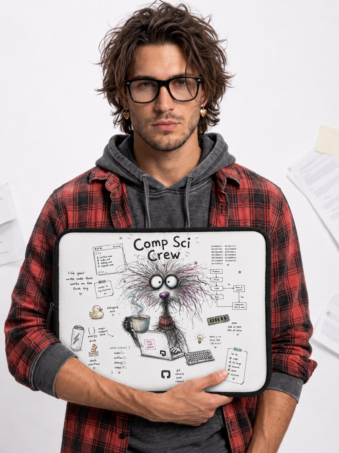 Water-resistant Laptop Sleeve | Cute Programmer Illustration — Comp Sci Crew