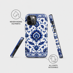 Blue Floral Ceramic Pattern Tough Phone Case