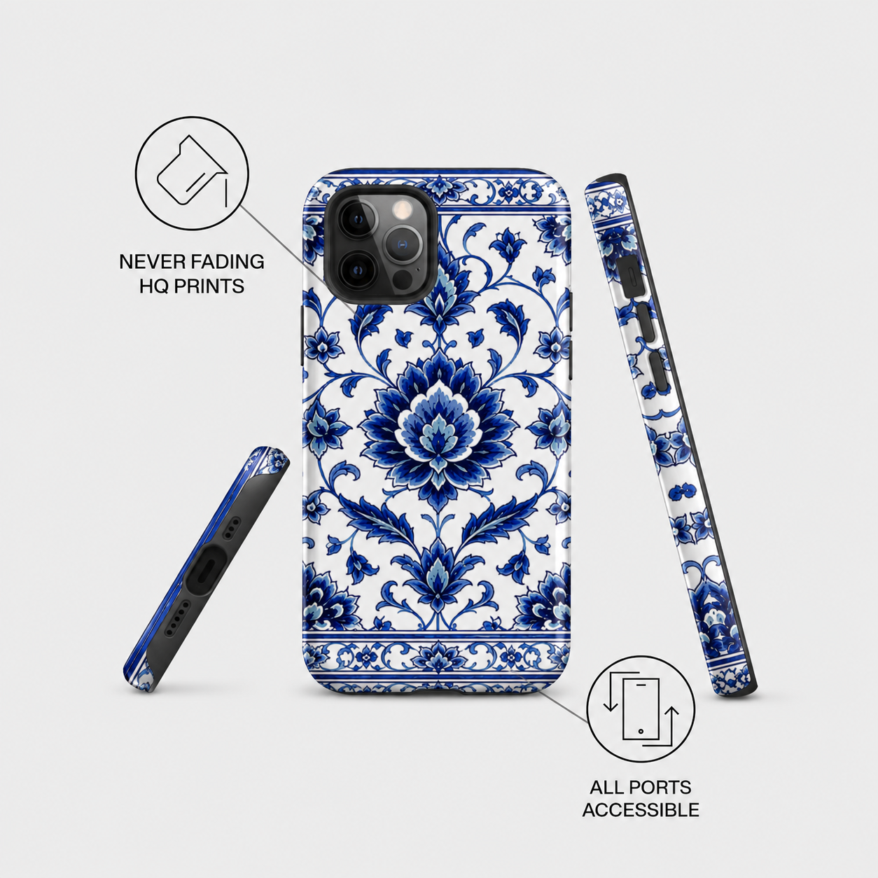 Blue Floral Ceramic Pattern Tough Phone Case