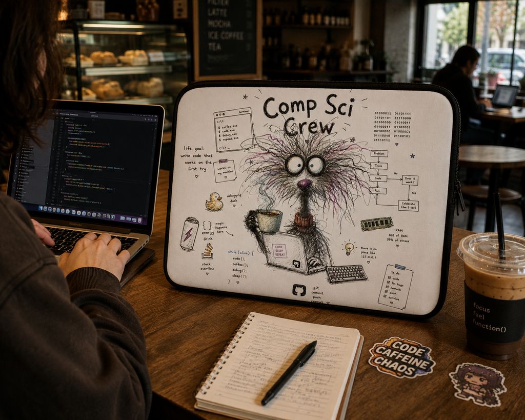 Water-resistant Laptop Sleeve | Cute Programmer Illustration — Comp Sci Crew