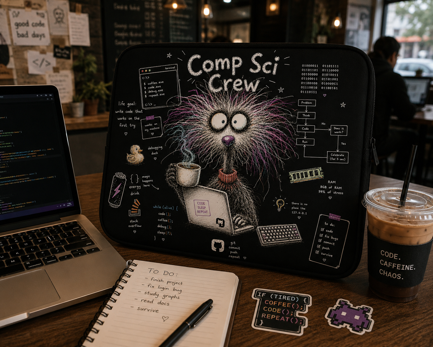 Water-resistant Laptop Sleeve | Cute Programmer Illustration — Comp Sci Crew