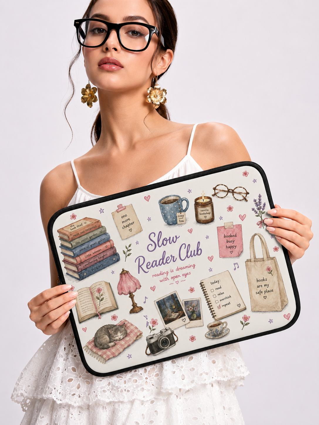 Water-Resistant Laptop Sleeve — Cozy Bookish Book Lover Sleeve | Slow Reader Club
