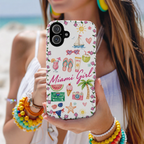 Miami Girl Phone Case — Cute Tropical Summer Collage with Flip Flops, Palm Trees & Ice Cream