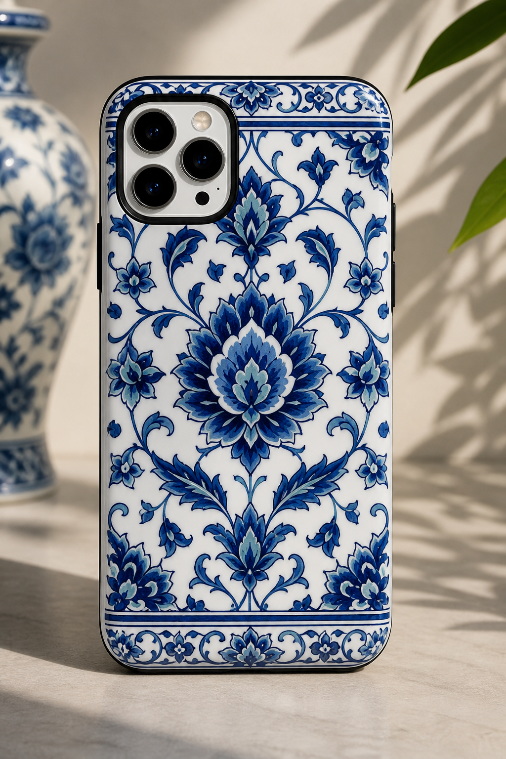 Blue Floral Ceramic Pattern Tough Phone Case