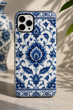 Blue Floral Ceramic Pattern Tough Phone Case