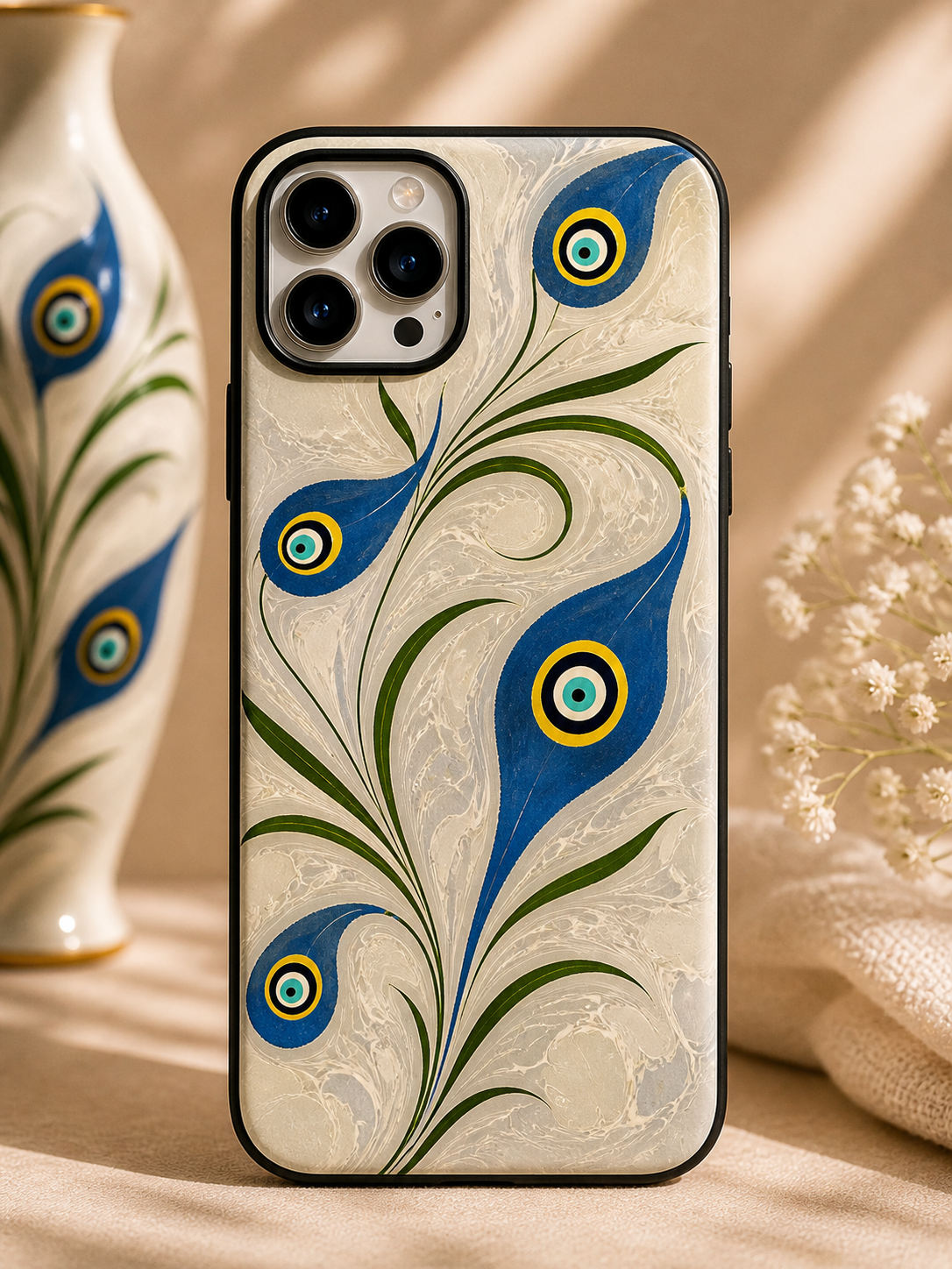 Phone Case — Blue Turkish Evil Eye Floral Design Protective Cover