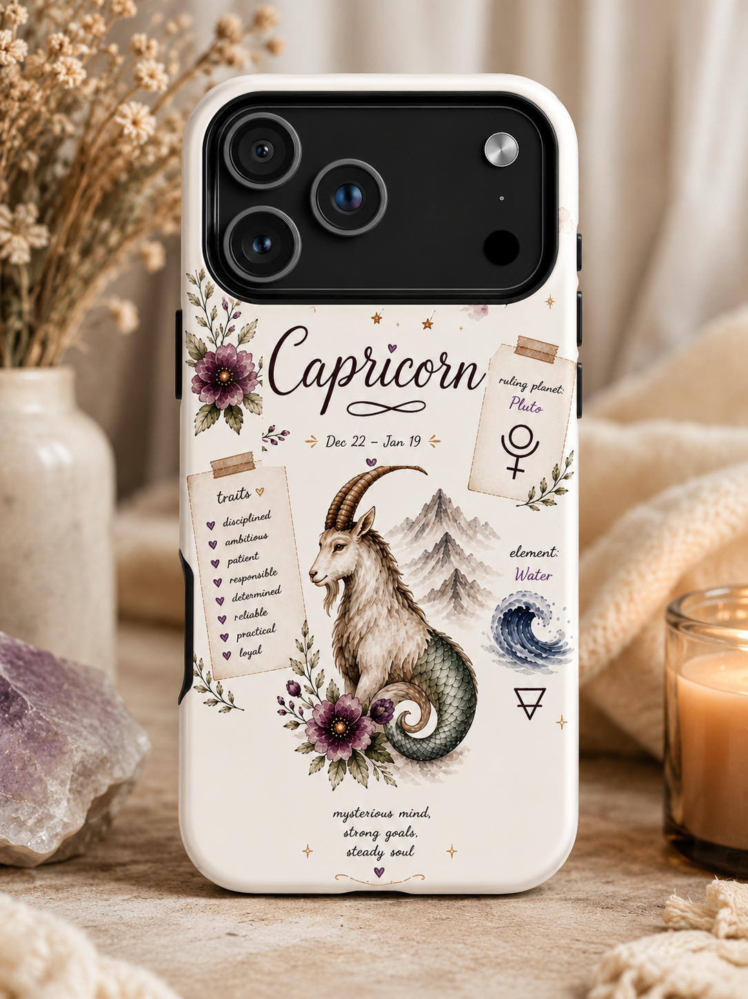 Capricorn Zodiac Phone Case – Rustic Astrological Goat Design
