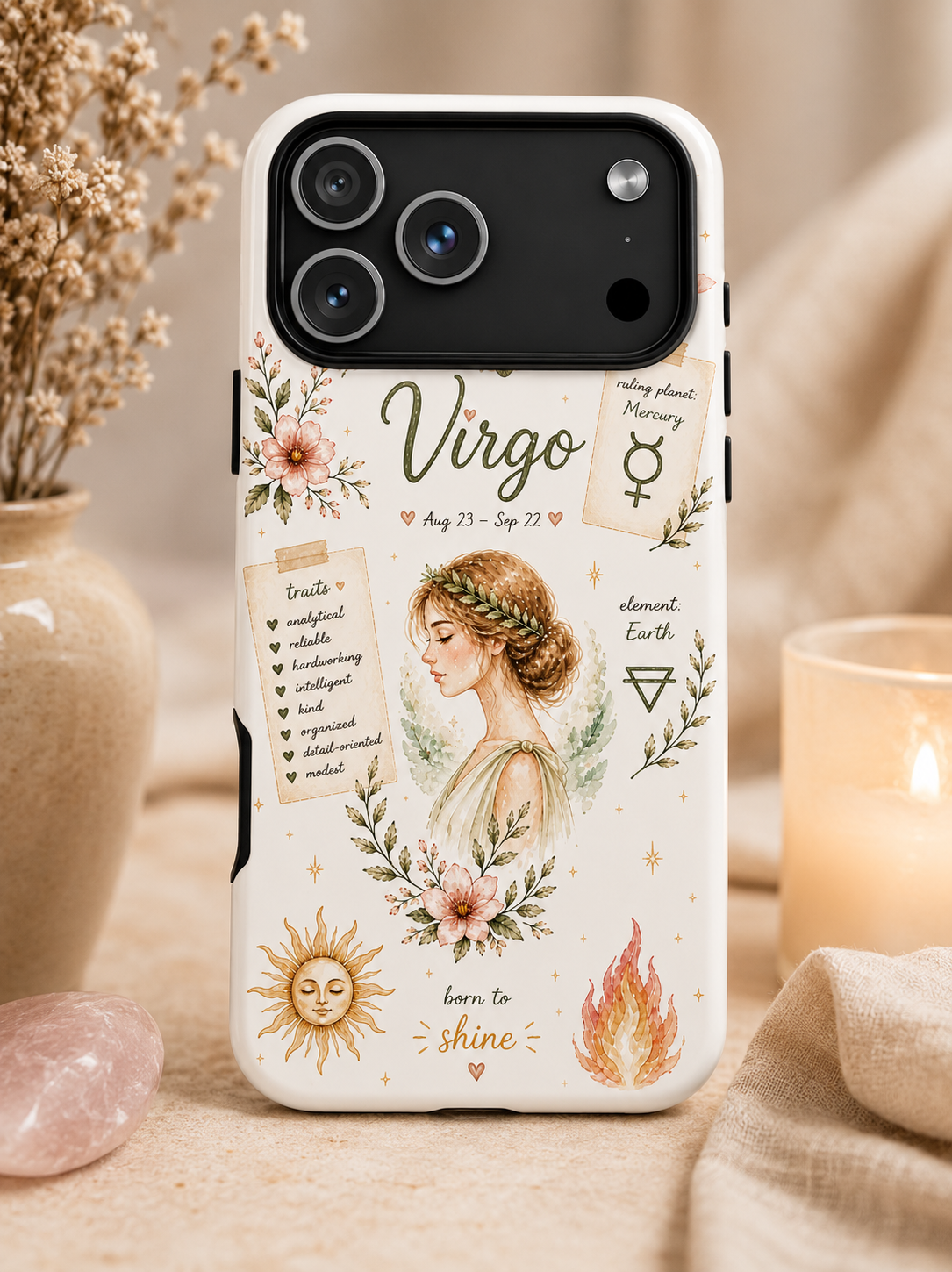 Virgo Zodiac Phone Case — Astrology Birthsign Tough Case, 'Born to Shine' Design