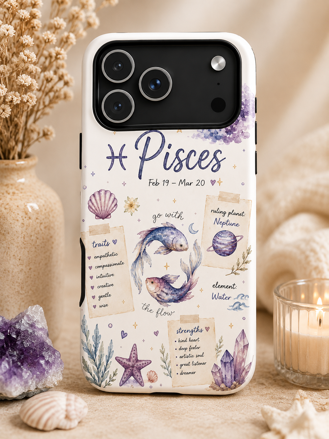 Pisces Zodiac Phone Case — Watercolor Horoscope Tough Case