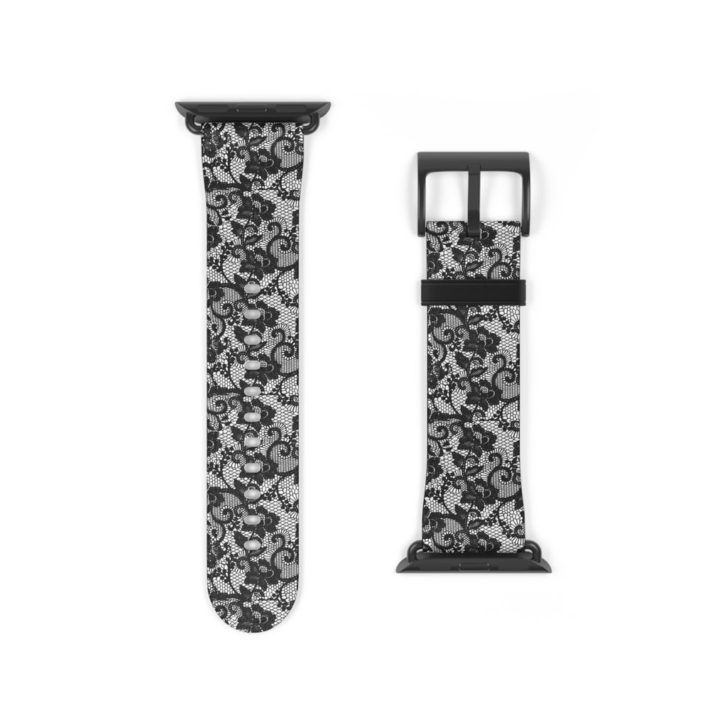 Lace Pattern Watch Band — Black Floral Lace Apple Watch Strap