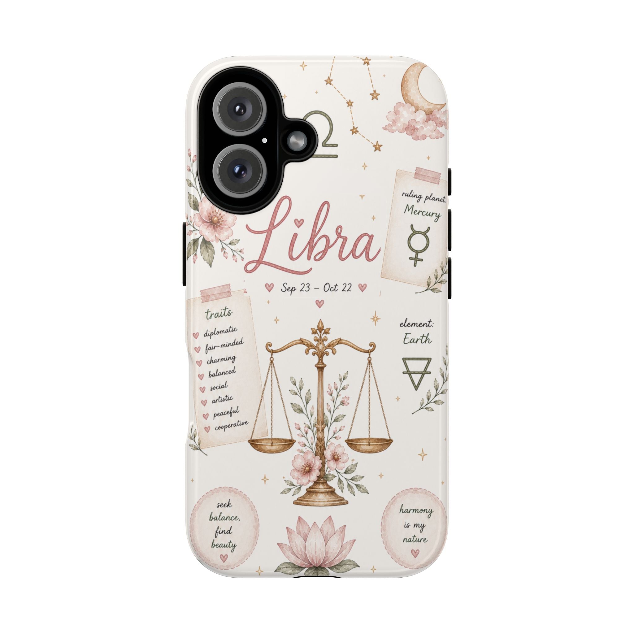 Libra Zodiac Phone Case – Floral Scales Astrology Phone Cover