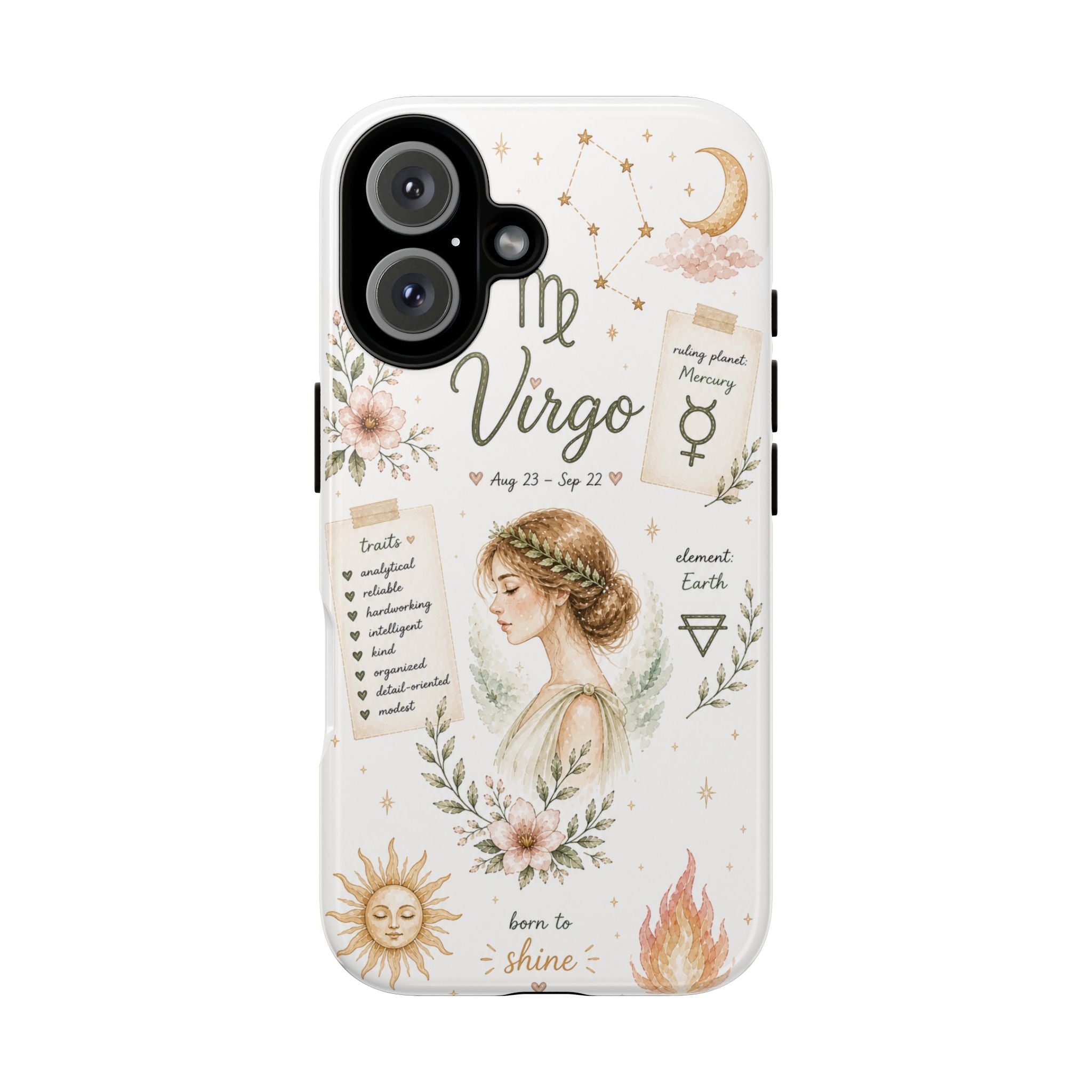 Virgo Zodiac Phone Case — Astrology Birthsign Tough Case, 'Born to Shine' Design