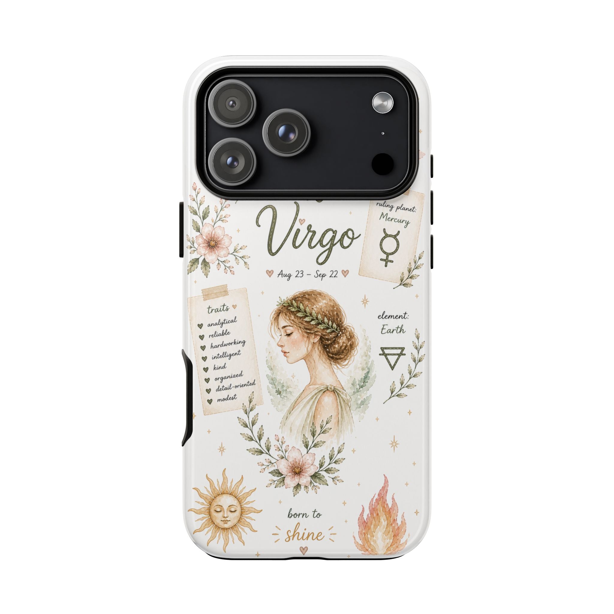 Virgo Zodiac Phone Case — Astrology Birthsign Tough Case, 'Born to Shine' Design