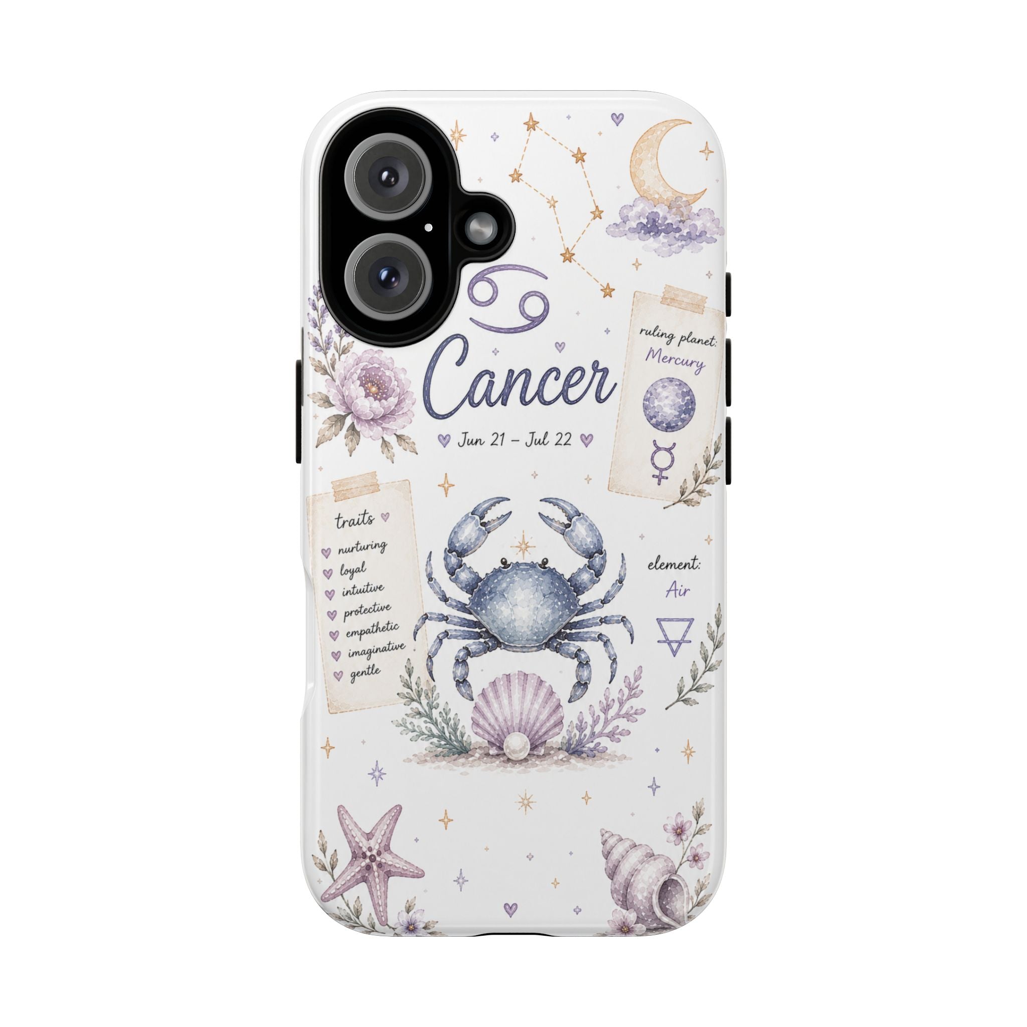 Cancer Zodiac Phone Case — Watercolor Crab Astrology Birthday Gift