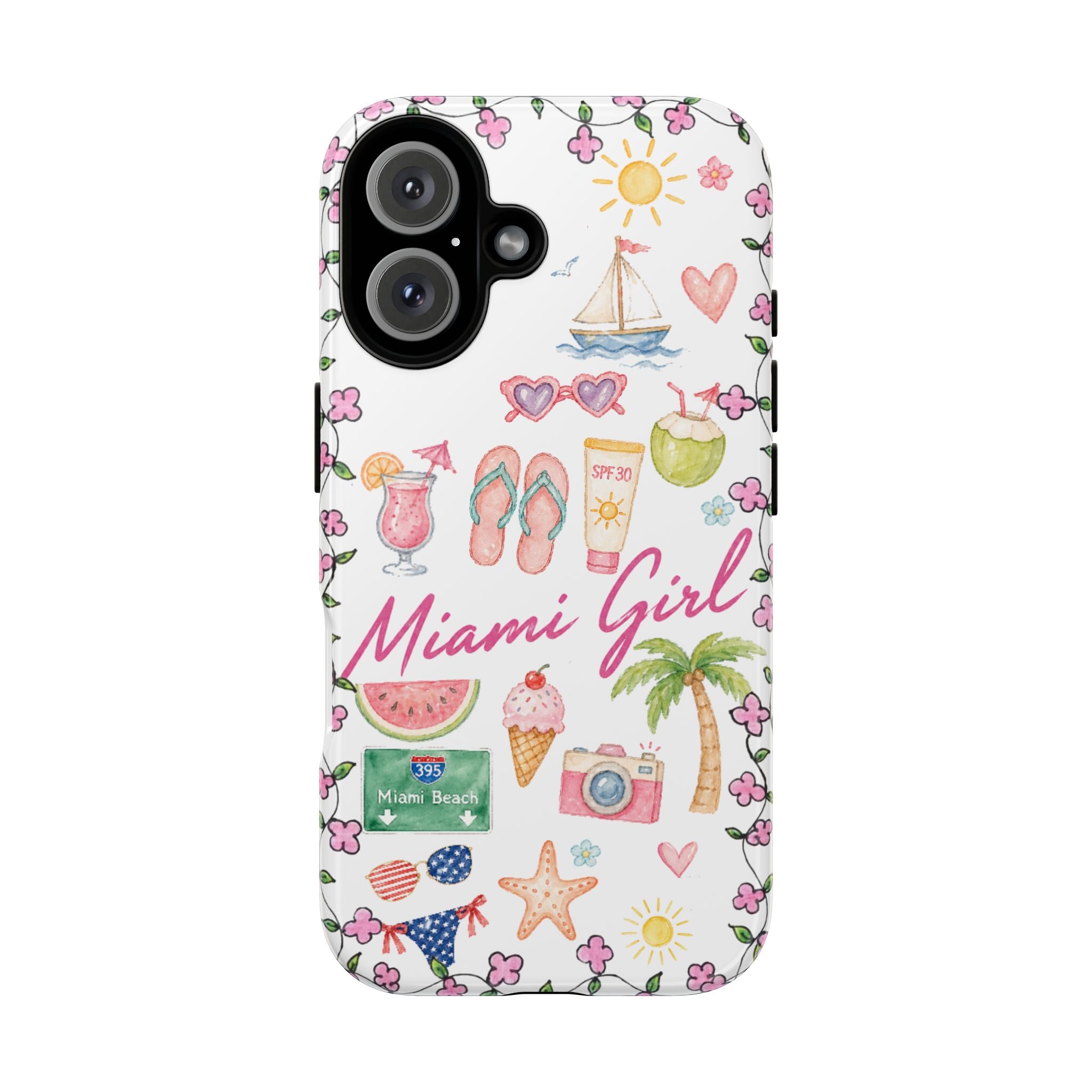 Miami Girl Phone Case — Cute Tropical Summer Collage with Flip Flops, Palm Trees & Ice Cream