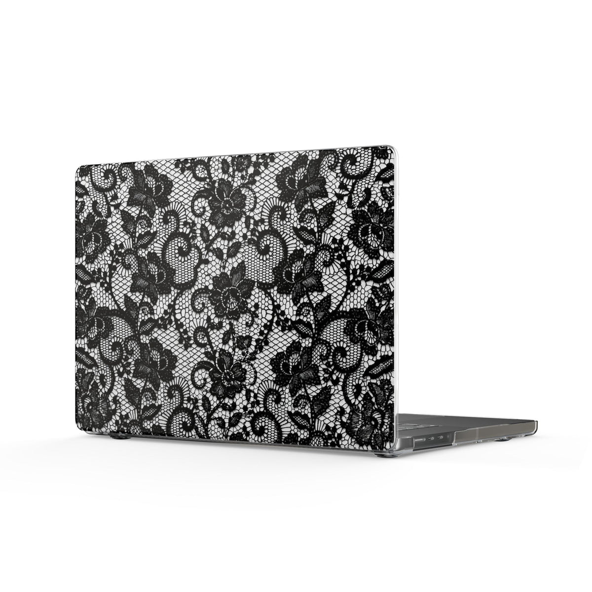 Black Lace Pattern Clear MacBook Case — Protective Decorative Cover