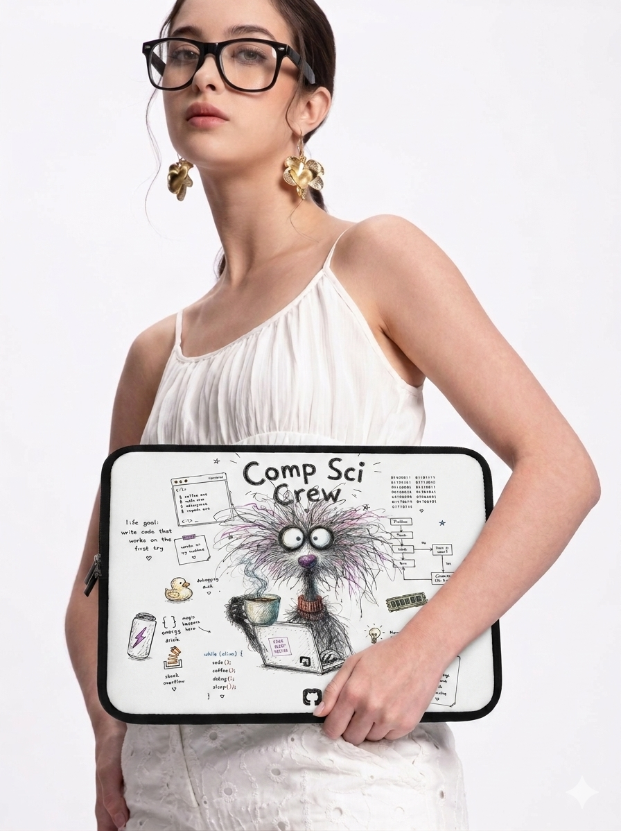 Water-resistant Laptop Sleeve | Cute Programmer Illustration — Comp Sci Crew