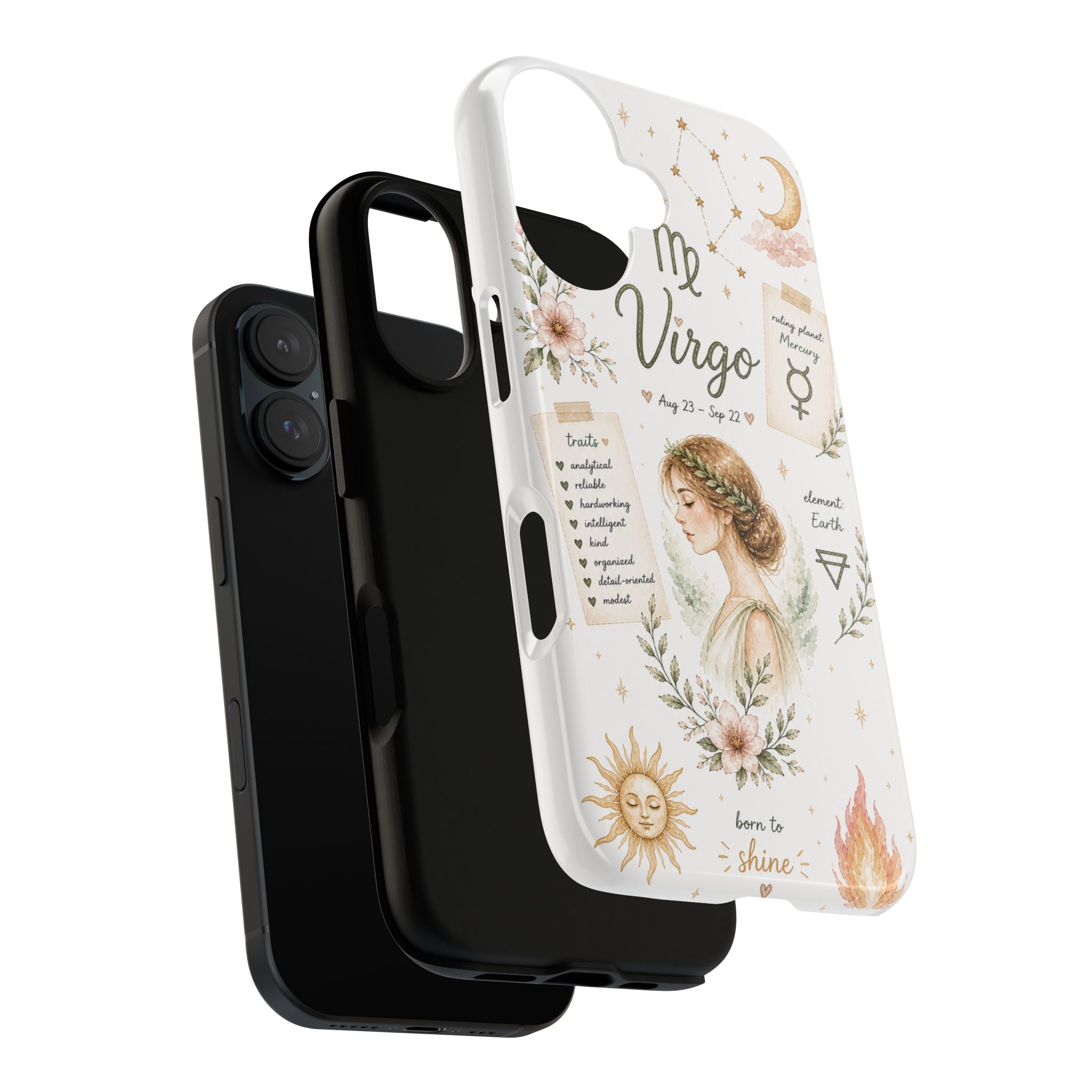 Virgo Zodiac Phone Case — Astrology Birthsign Tough Case, 'Born to Shine' Design
