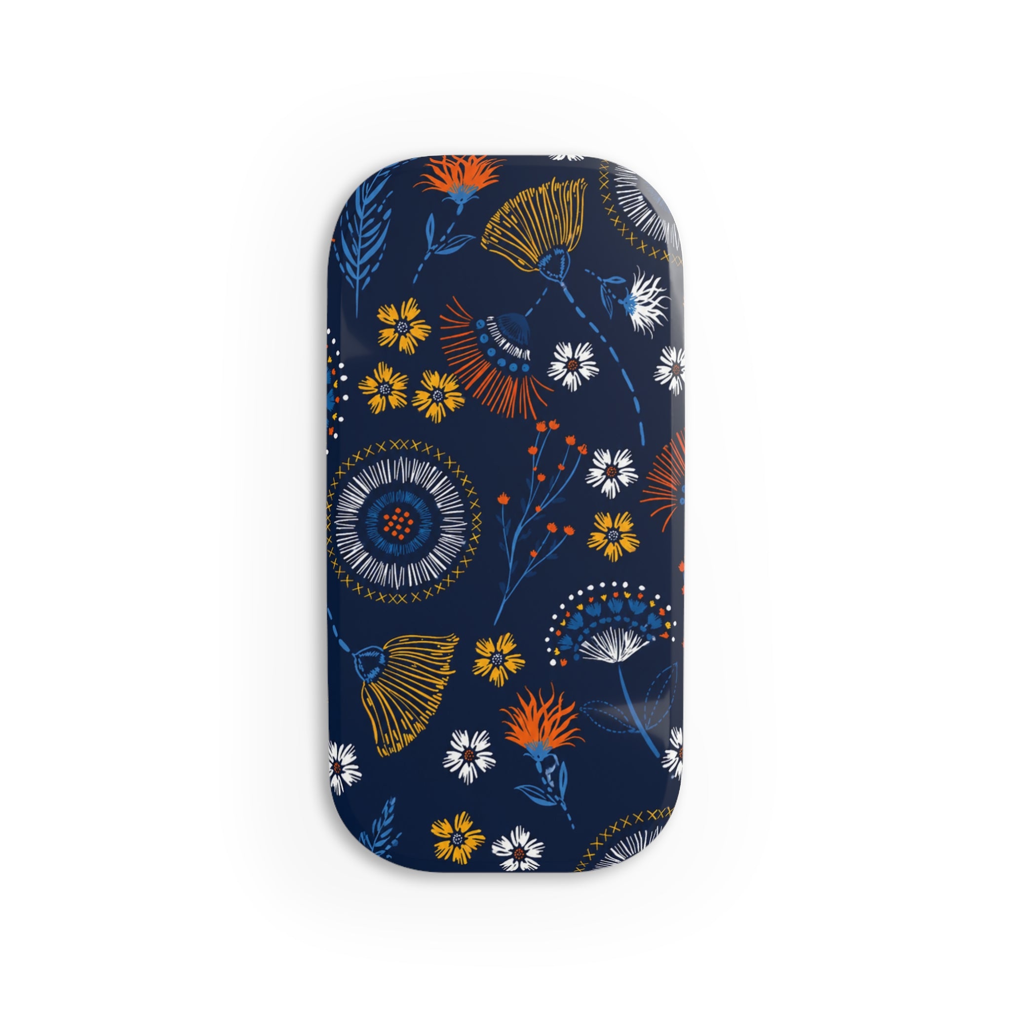Floral Navy Phone Grip & Stand – Compact Click-On Phone Grip with Blue Orange Wildflower Pattern
