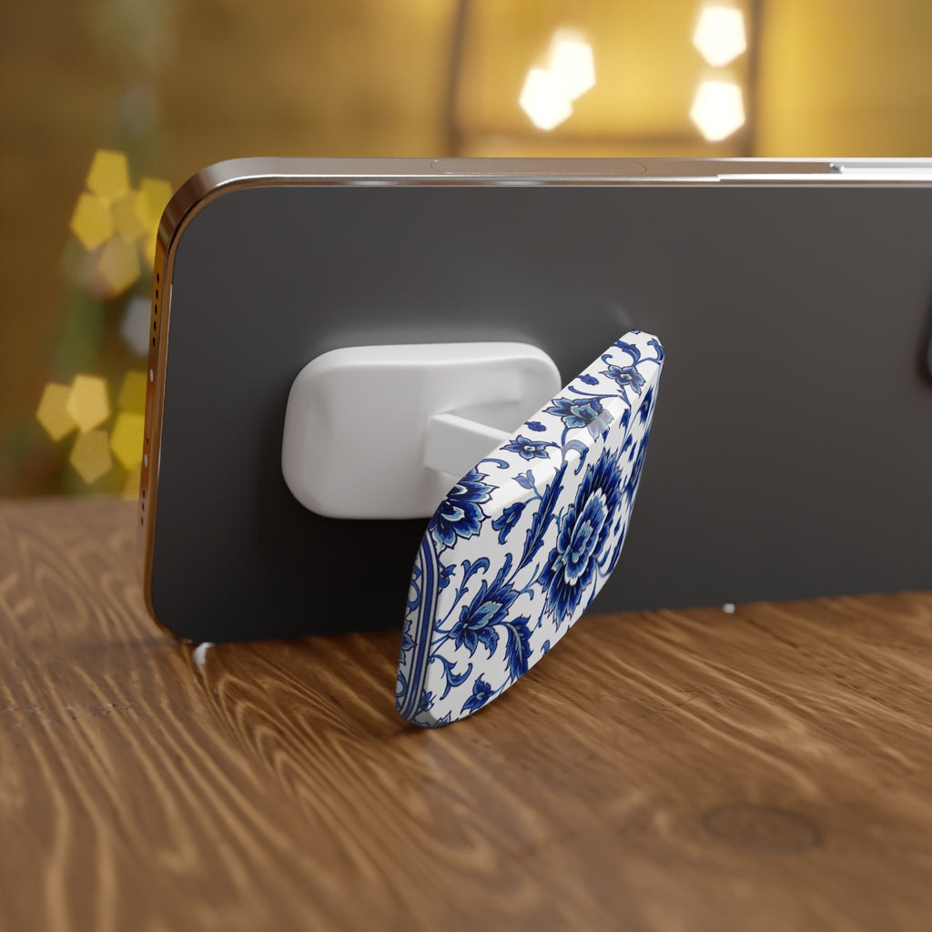 Blue Floral Phone Grip — Click-On Phone Stand & Grip