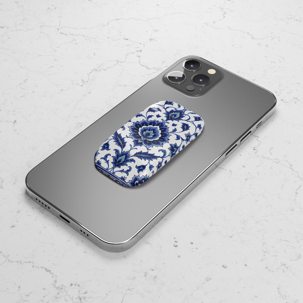 Blue Floral Phone Grip — Click-On Phone Stand & Grip