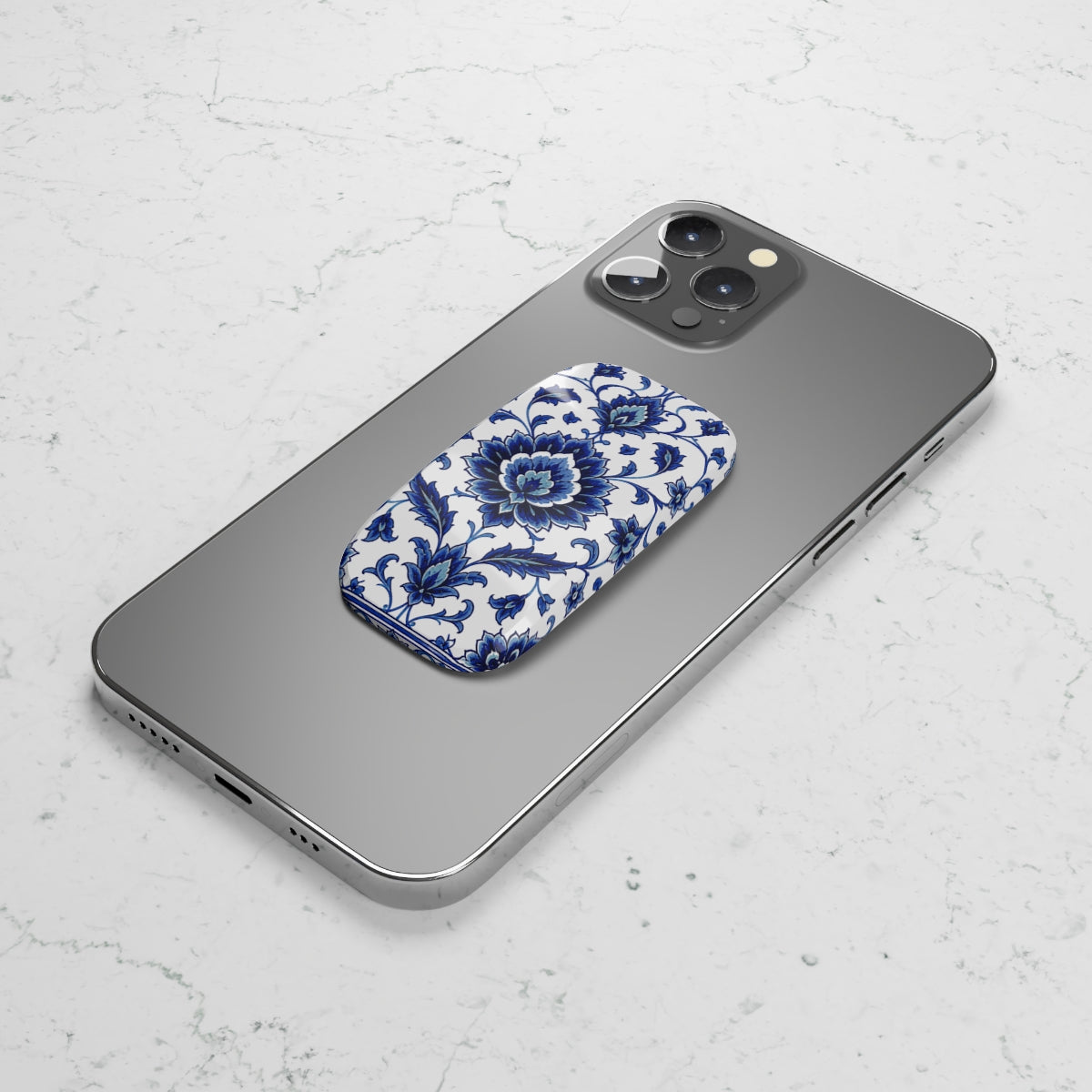 Blue Floral Phone Grip — Click-On Phone Stand & Grip