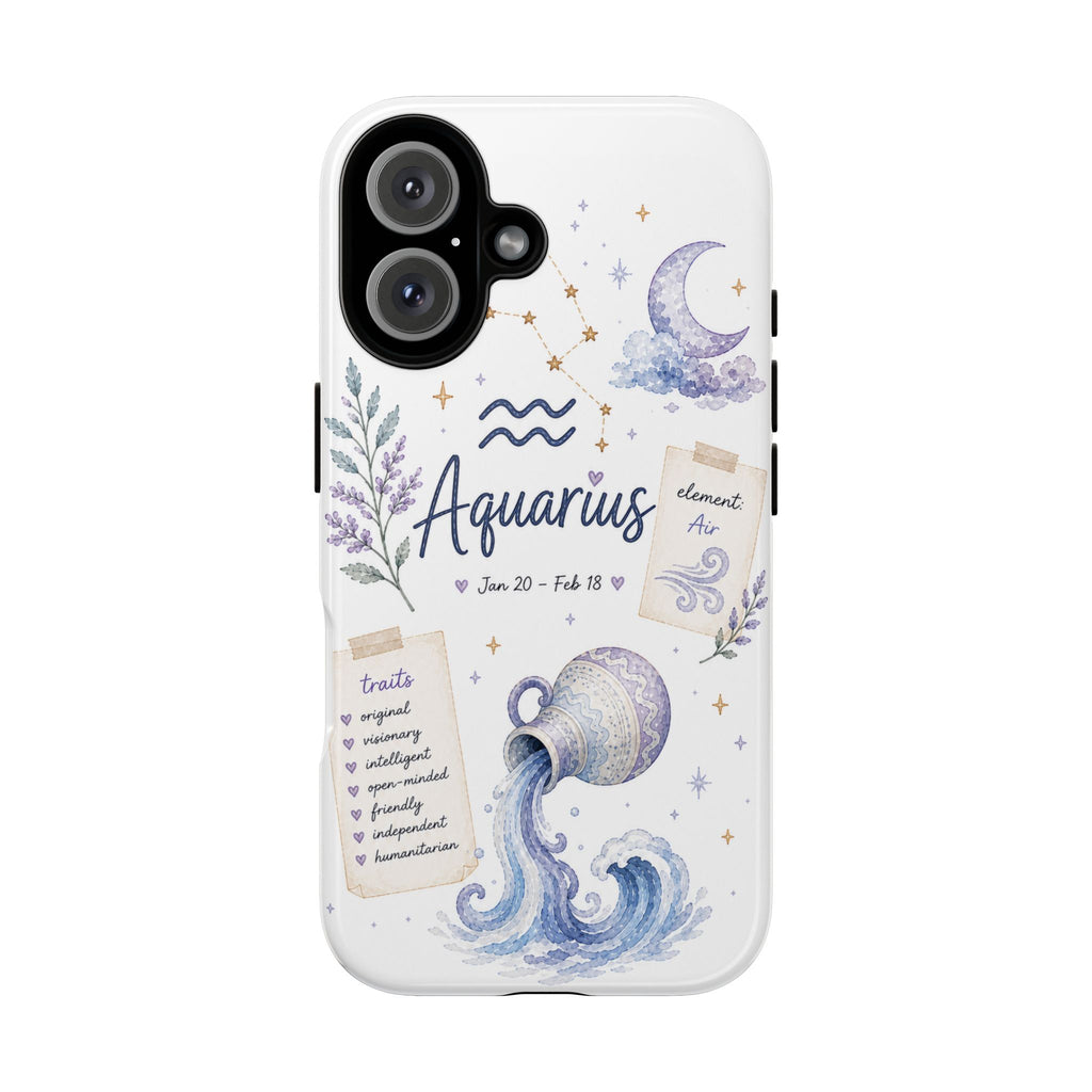 Aquarius Zodiac Tough Phone Case — Watercolor Constellation & Traits Design