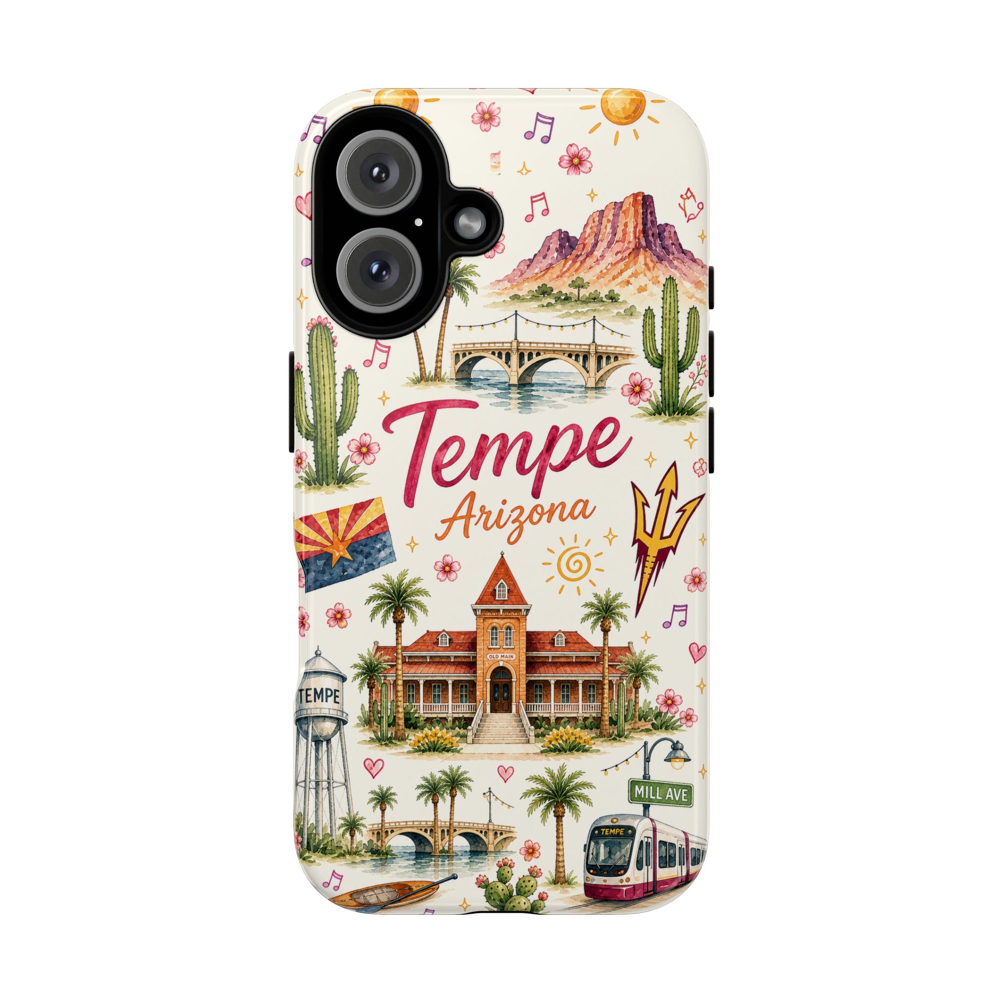 Tempe Arizona Illustrated Phone Case — Desert Landmark Travel Phone Cover